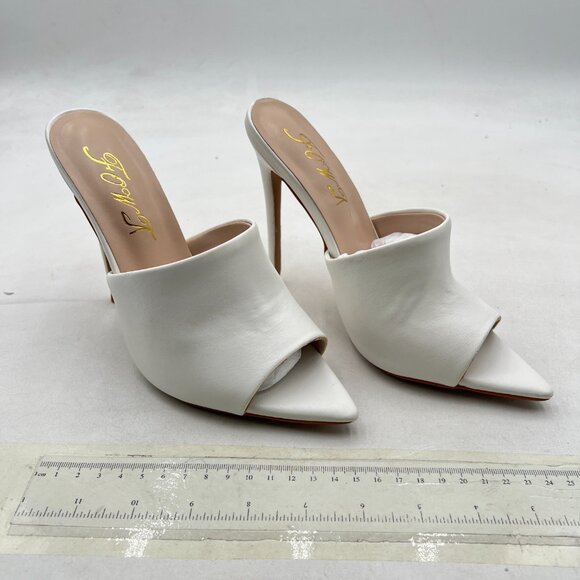 FOWT White Pointed Toe Classic Mules Slide Womens Stylish Thin High Heel Sandals - Picture 4 of 8